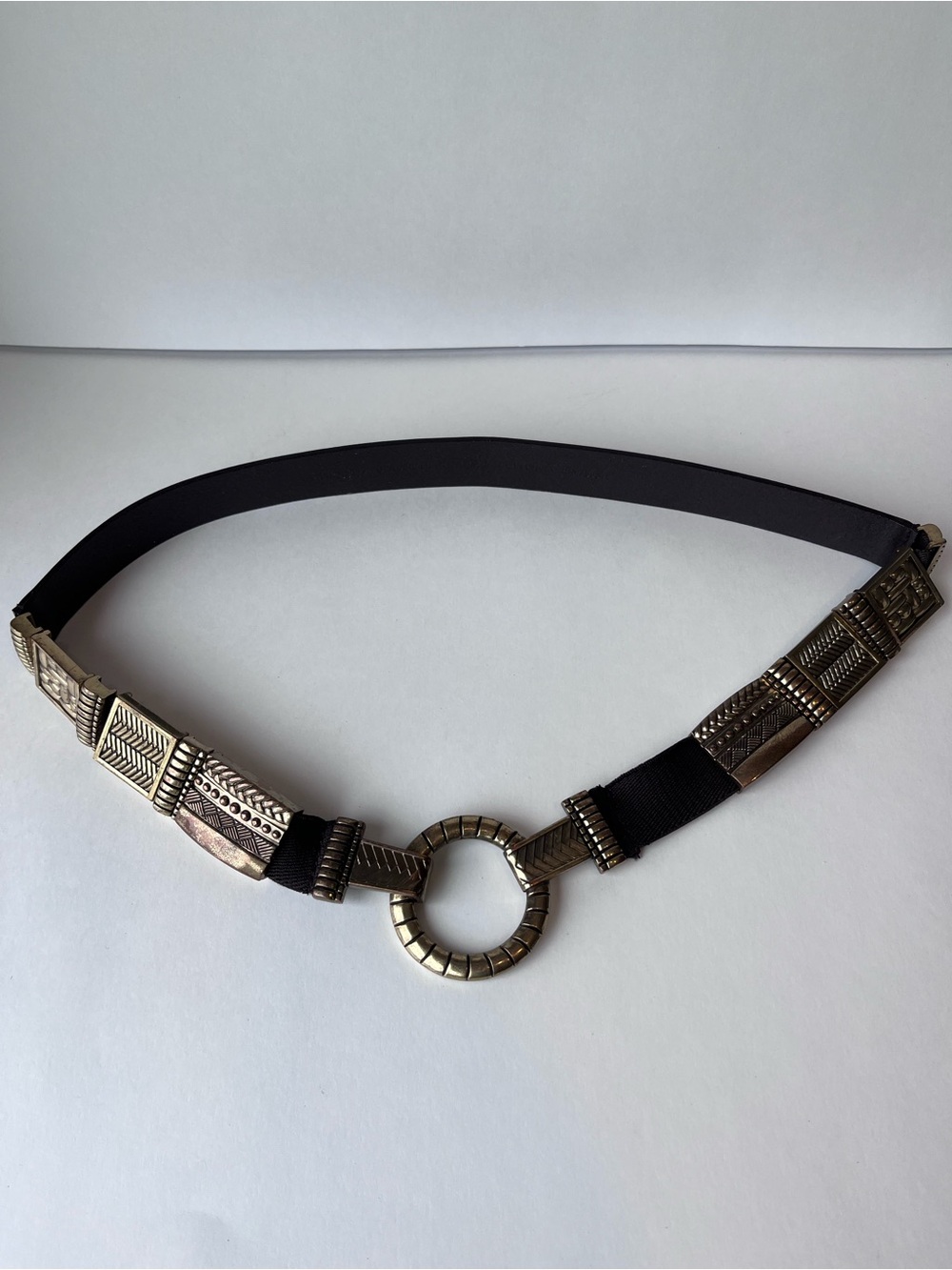 Chico’s Brown Leather Adjustable Belt Gold Stretchy